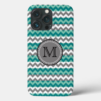 Turkos och Grått Chevron Zigzag Monogram Fodral-Mo