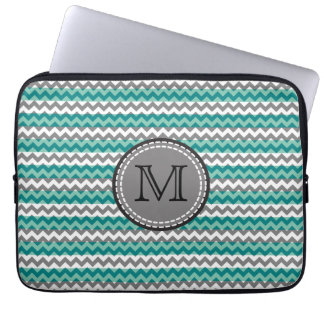 Turkos och Grått Chevron Zigzag Monogram Laptop Fodral