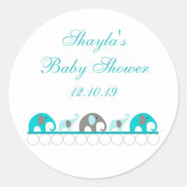 Turkos och Grått Elephant Baby Shower Favor Runt Klistermärke