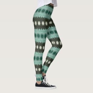 Turkos och grön geometrisk mandalamönster leggings