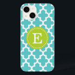 Turkos och Grönt Modern marockanskt monogram<br><div class="desc">Chic Girly Preppy Modern Moroccan Quatrefoliil Lattice Design med Anpassningsbar Personlig Monogram Namn eller Initial</div>