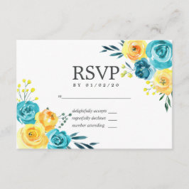 Turkos och gul blomsterbröllop RSVP OSA Kort