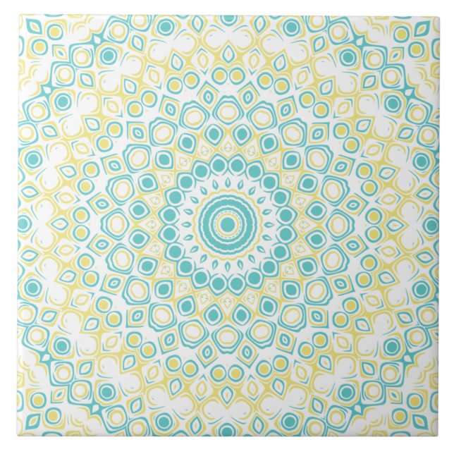 Turkos och gul geometrisk mandalamönster kakelplatta (Framsidan)
