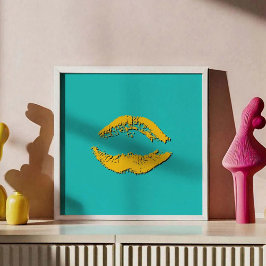 Turkos och gula kyssande läppar poster