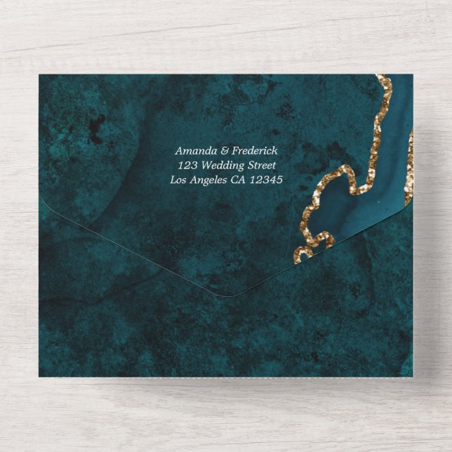 Turkos och guld Agate Bröllopsinbjudan Allt-i-ett (Back)