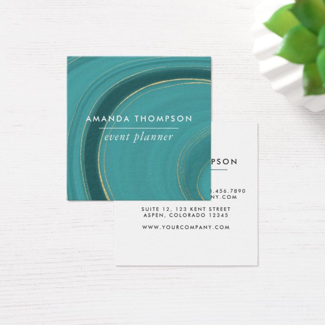 Turkos och Guld Agate Fyrkantigt Visitkort (Skivbord)