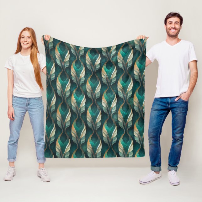 Turkos och guld Art Deco geometrisk mönsterdesign Fleecefilt (På plats)