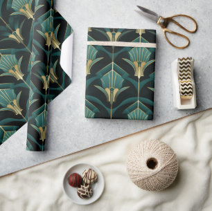 Turkos och guld Art Deco-mönster Presentpapper