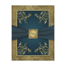 Turkos och guld Blommig RSVP-kort