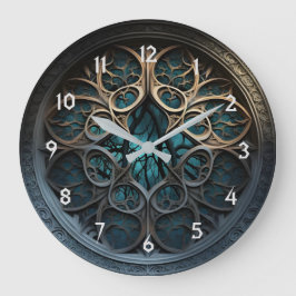 Turkos och Guld Decorative Gothic Wall Clock Stor Klocka