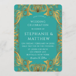 Turkos och Guld Flourish Bröllop Inbjudningar