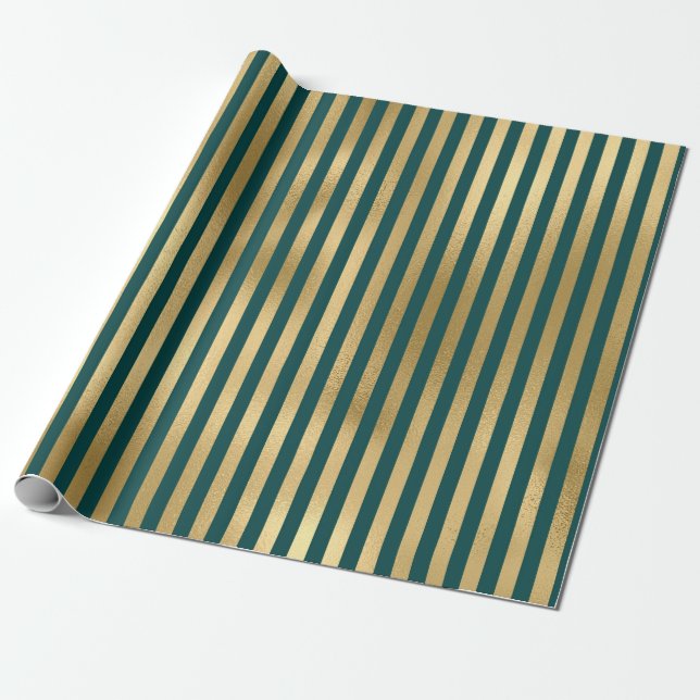 Turkos och guld folieränder presentpapper (Utrullad)