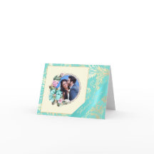 Turkos och Guld Foto Bröllop Tacksamhetskort