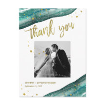 Turkos och guld Geode Bröllopsfoto Tack