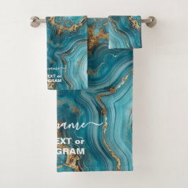 Turkos och Guld Glitter Agate