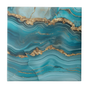 Turkos och Guld Glitter Agate Kakelplatta