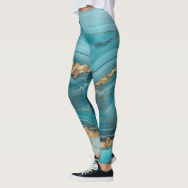 Turkos och Guld Glitter Agate Leggings