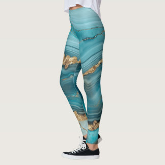 Turkos och Guld Glitter Agate Leggings