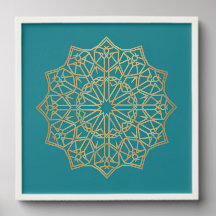 Turkos och guld islamisk rosett geometrisk