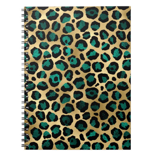 Turkos och Guld Leopard Serie Design 14 Anteckningsbok (Framsidan)
