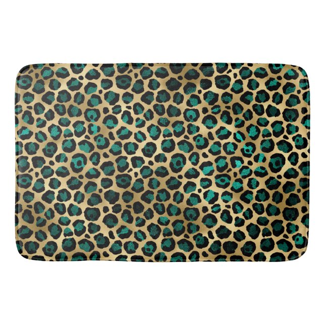 Turkos och Guld Leopard Serie Design 14 Badrumsmatta (Framsidan)