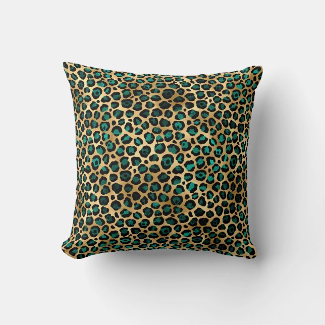 Turkos och Guld Leopard Serie Design 14 Kudde (Framsida)