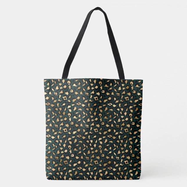 Turkos och Guld Leopard Serie Design 1  Tygkasse (Framsida)