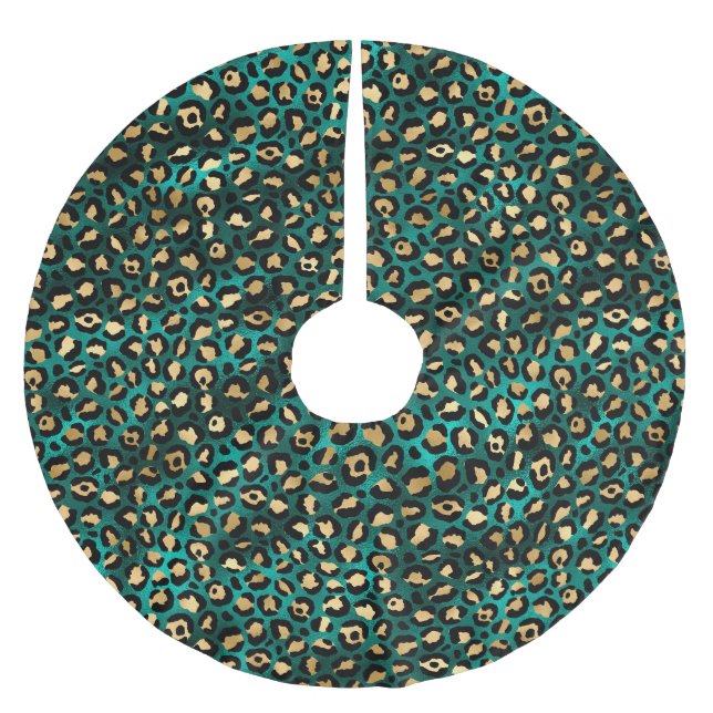 Turkos och Guld Leopard Serie Design 3   Julgransmatta Borstad Polyester (Framsidan)