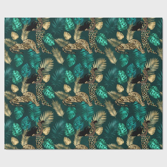 Turkos och Guld Leopard Serie Design 7  Presentpapper (Seam)