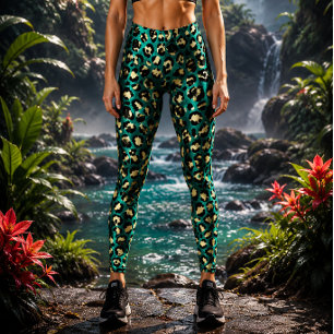 Turkos och guld leopardmönster leggings