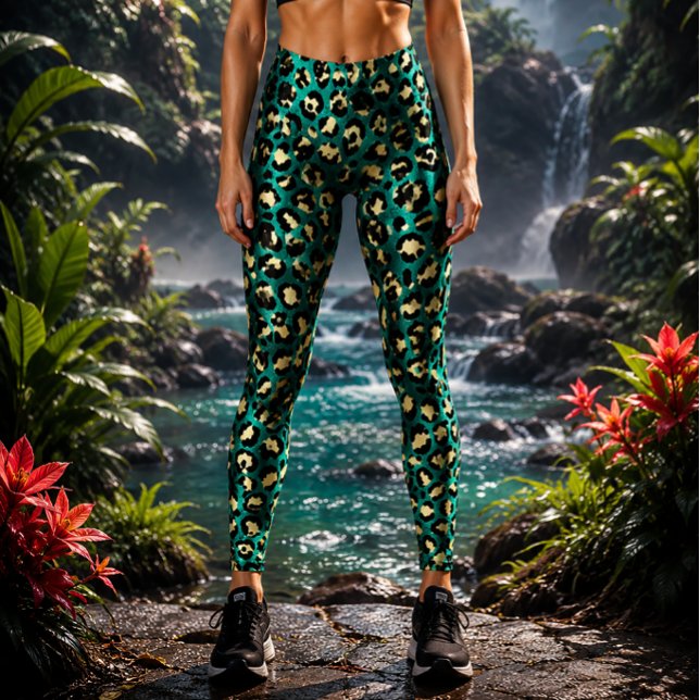 Turkos och guld leopardmönster leggings (Skapare uppladdad)