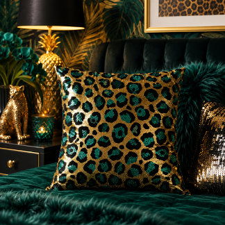 Turkos och guld leopardtryck djurmönster kudde