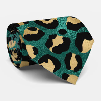 Turkos och guld leopardtryck slips