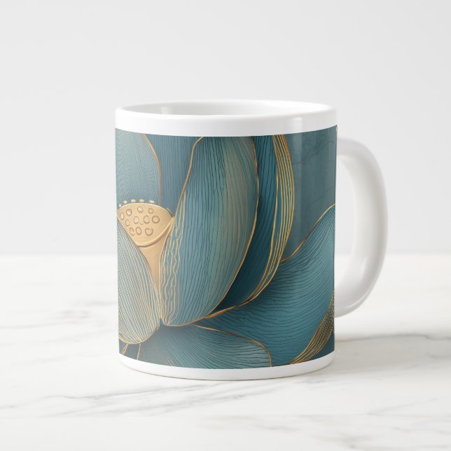 Turkos och Guld Lotusblomma Geometrisk Linje Jumbo Mugg (Framsida höger)