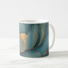 Turkos och Guld Lotusblomma Geometrisk Linje Kaffemugg