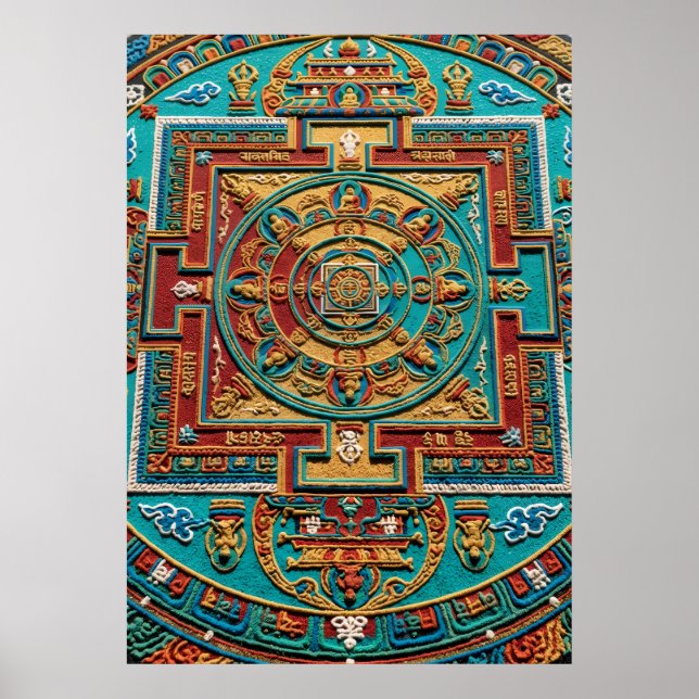 Turkos och guld mandala-mönster poster (Framsidan)