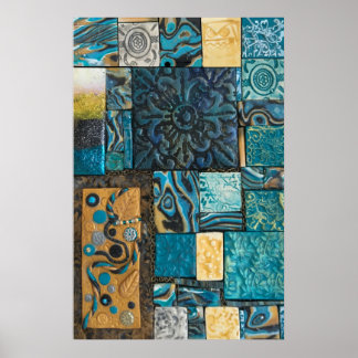 Turkos och Guld Mosaic Tiles Poster