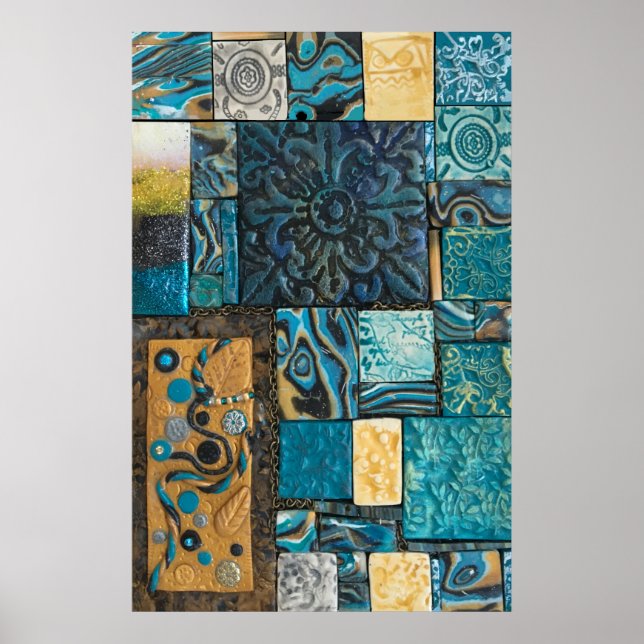 Turkos och Guld Mosaic Tiles Poster (Framsidan)