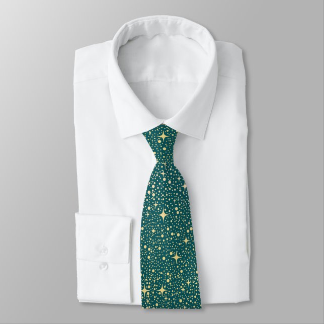 Turkos och guld natt himmel stjärnor bröllop groom slips (Bunden)