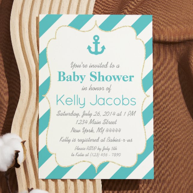 Turkos och guld nautisk baby shower inbjudan (Skapare uppladdad)