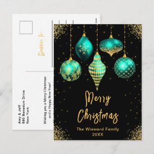 Turkos och Guld Ornament Glad Jul Helg Vykort