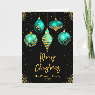Turkos och Guld Ornament Glad Jul Helgkort