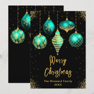 Turkos och Guld Ornament Glad Jul Julkort