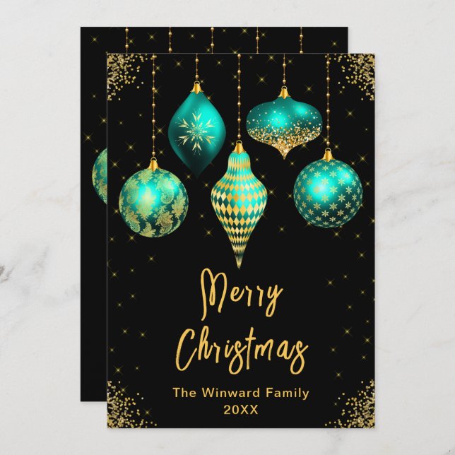 Turkos och Guld Ornament Glädje till jul Julkort (Fram/baksida)