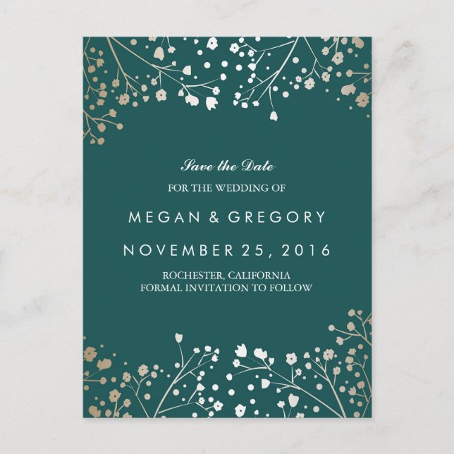 Turkos och guld Spara datum Meddelande Vykort (Framsida)