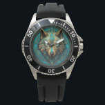 Turkos och Guld Varg Armbandsur<br><div class="desc">Guld och turkos varg AI ART från Minx267</div>