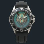 Turkos och Guld Varg Armbandsur<br><div class="desc">Guld och turkos varg AI ART från Minx267</div>
