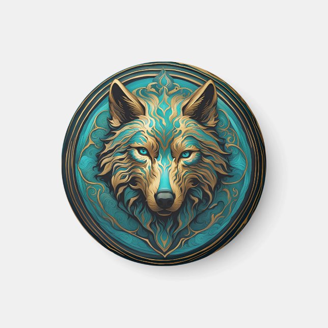 Turkos och Guld Varg Magnet (Framsidan)