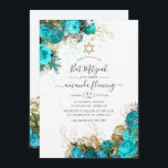 Turkos och Guld Vintage Blommigt Bat mitzvah Inbjudningar<br><div class="desc">Turquise och guld shabby-chic blommor bat mitzvah inbjudan med elegant handskriftstypografi.</div>