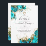 Turkos och Guld Vintage Blommigt Bat mitzvah Inbjudningar<br><div class="desc">Turquise och guld shabby-chic blommor bat mitzvah inbjudan med elegant handskriftstypografi.</div>